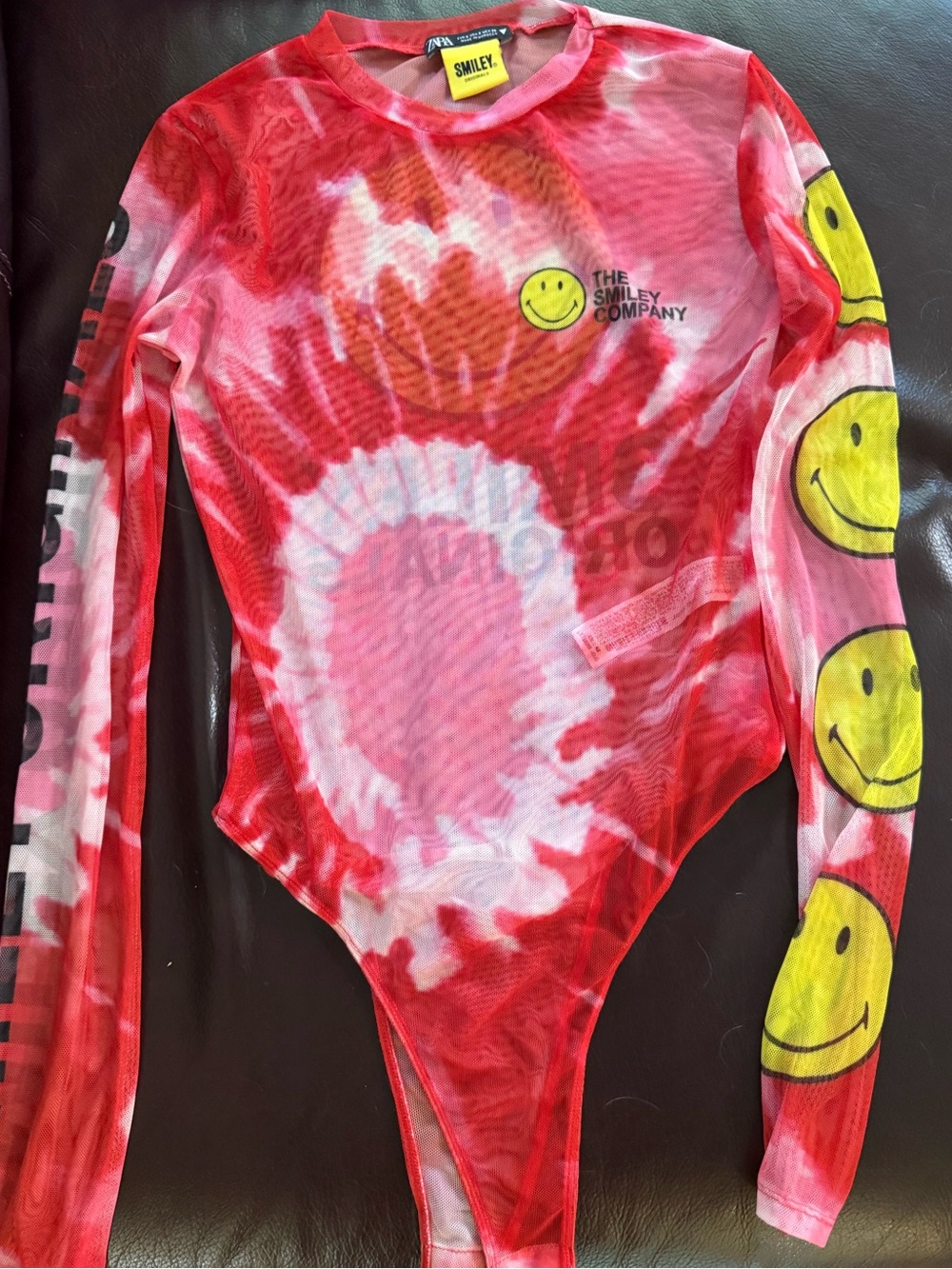 Zara 😁rare find😁 Red Tie-Dye Long Sleeve body suit